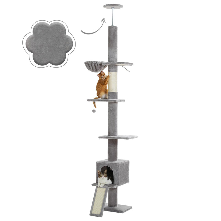 Kratzbaum Boden bis Decke höhenverstellbar 216-273 cm für 2-4 Katzen