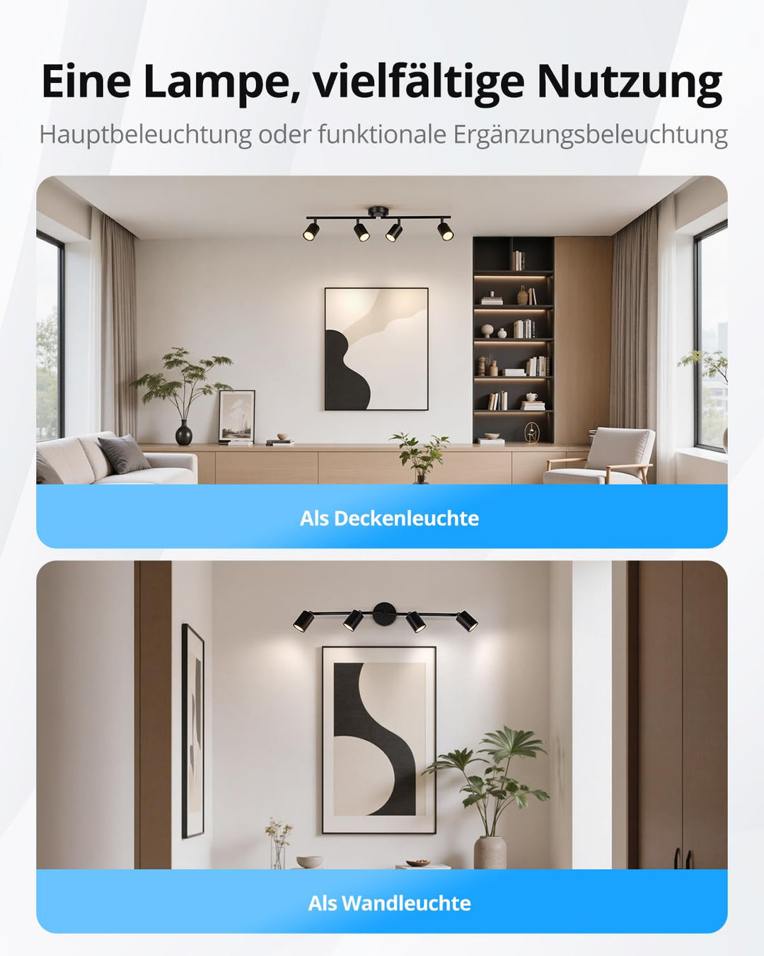 Deckenstrahler Schwarz 4-flammig GU10 Metall schwenkbar - Bild 5