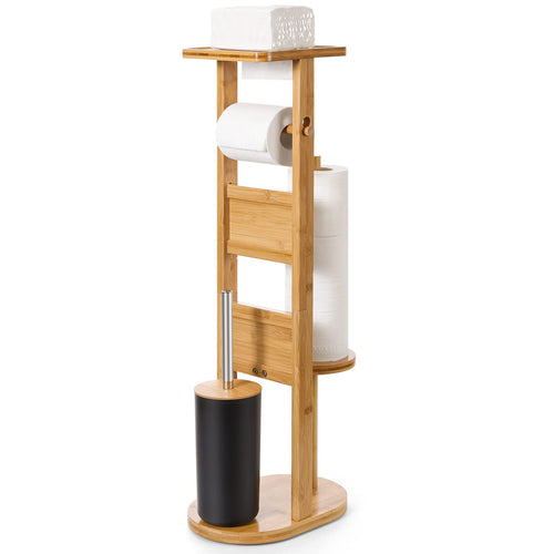 Toilettenpapierhalter stehend Bambus 4-in-1 mit Klobürste