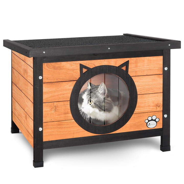 Katzenhaus Holz für draussen mit Katzenohren-Eingang 57x45x43 cm
