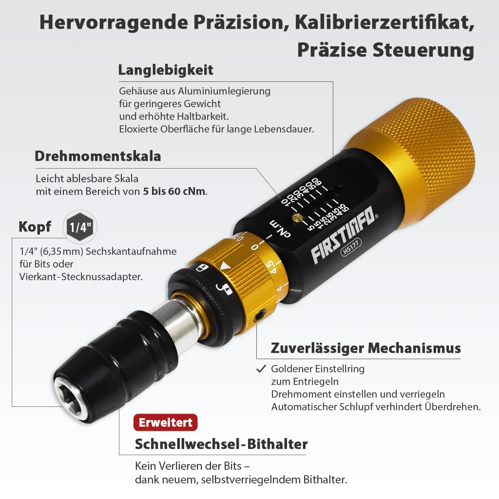 Drehmomentschraubendreher 5-60 cNm 1/4" Zertifiziert Präzision - Bild 2