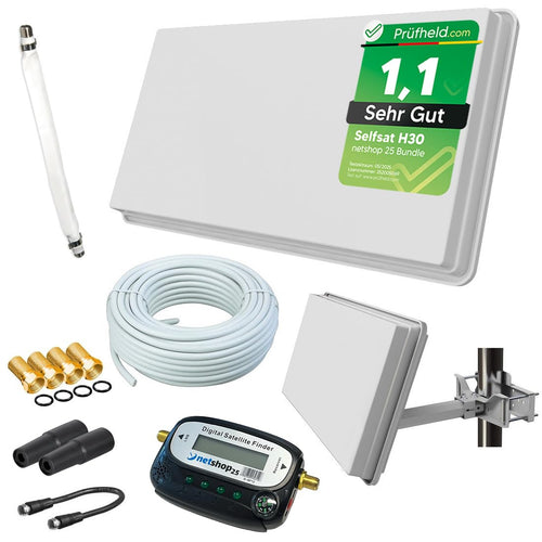 SAT-Flachantenne Single LNB HD-tauglich mit Sat-Finder & Kabel-Set