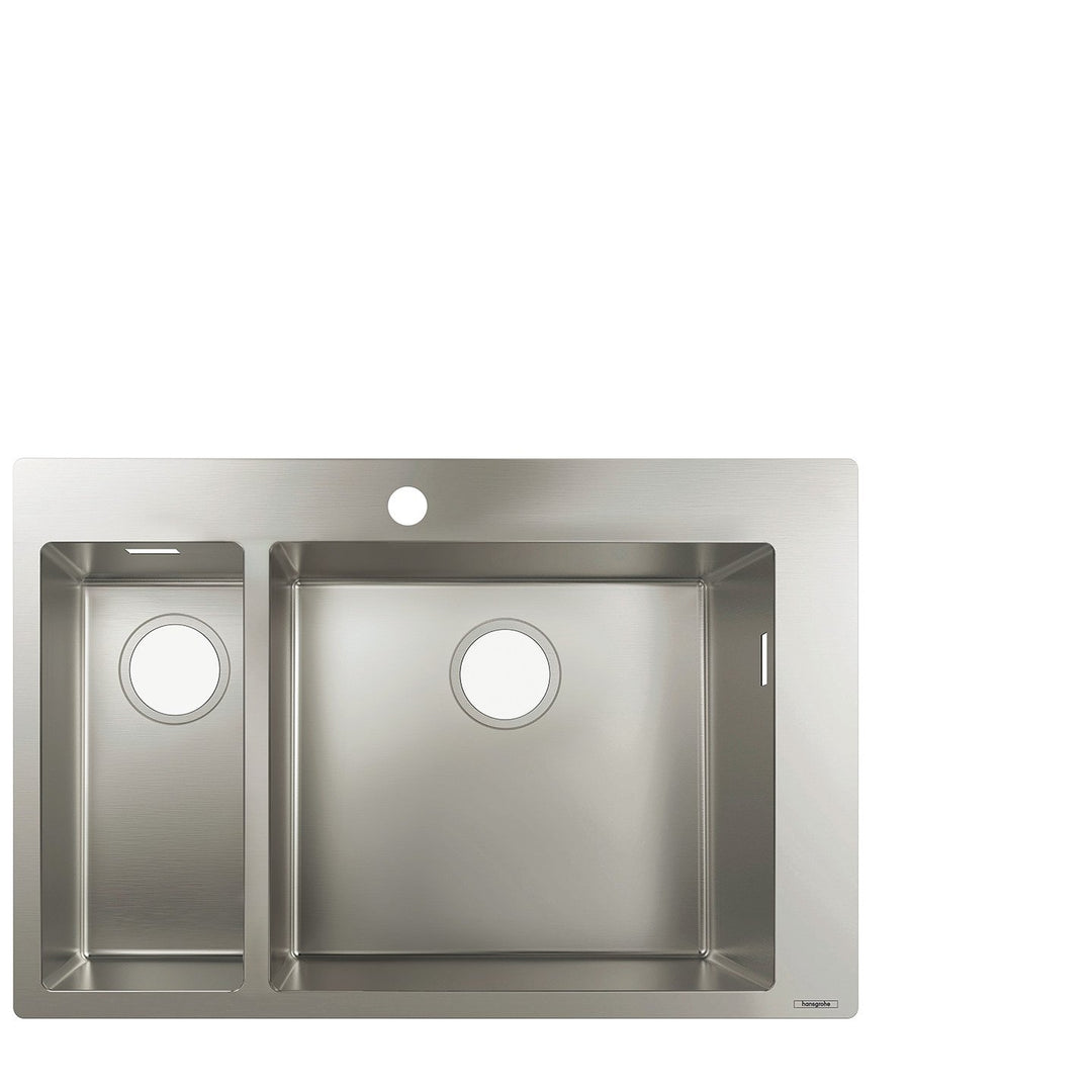 Edelstahl-Einbauspüle Doppelbecken 180/450 mm für 80 cm Unterschrank