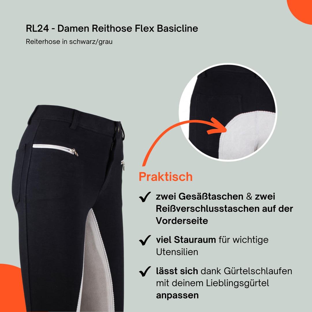Reithose Damen Vollbesatz Schwarz/Grau Baumwolle-Stretch Gr. 42 - Bild 5