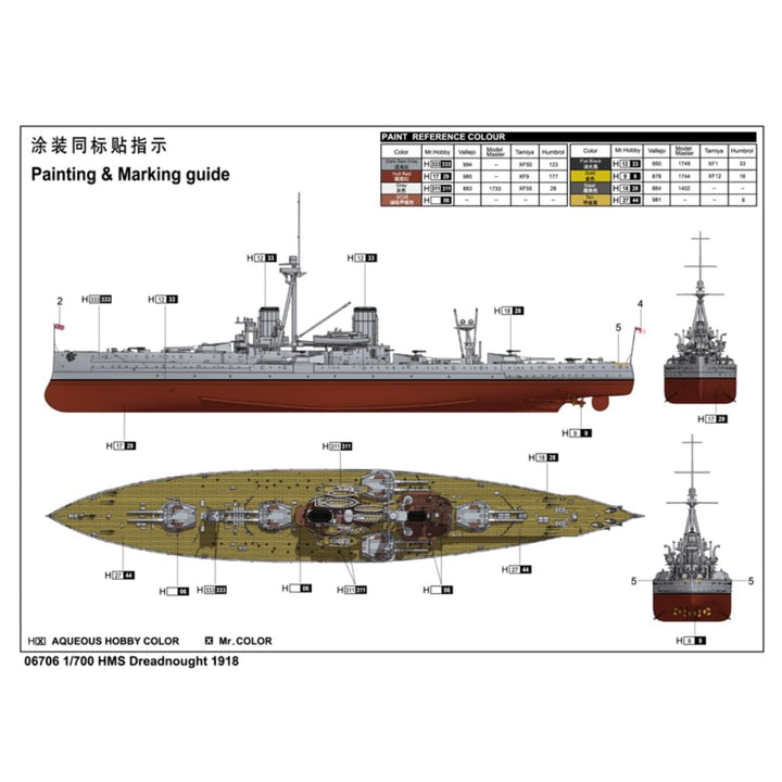 Modellbausatz HMS Dreadnought 1918 Plastik Kriegsschiff 1:700 - Bild 4