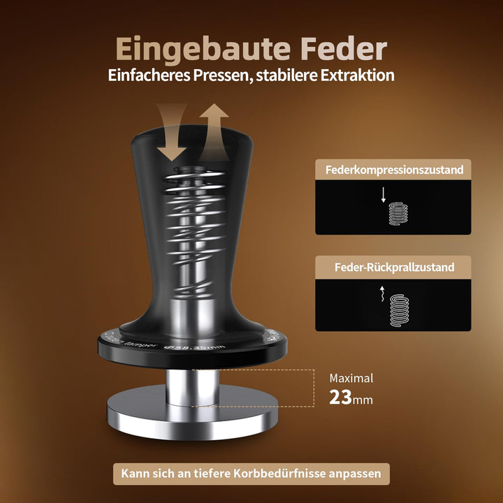 Espresso Tamper 54mm Auto-Rebound Doppelfeder Edelstahl-Basis - Bild 3