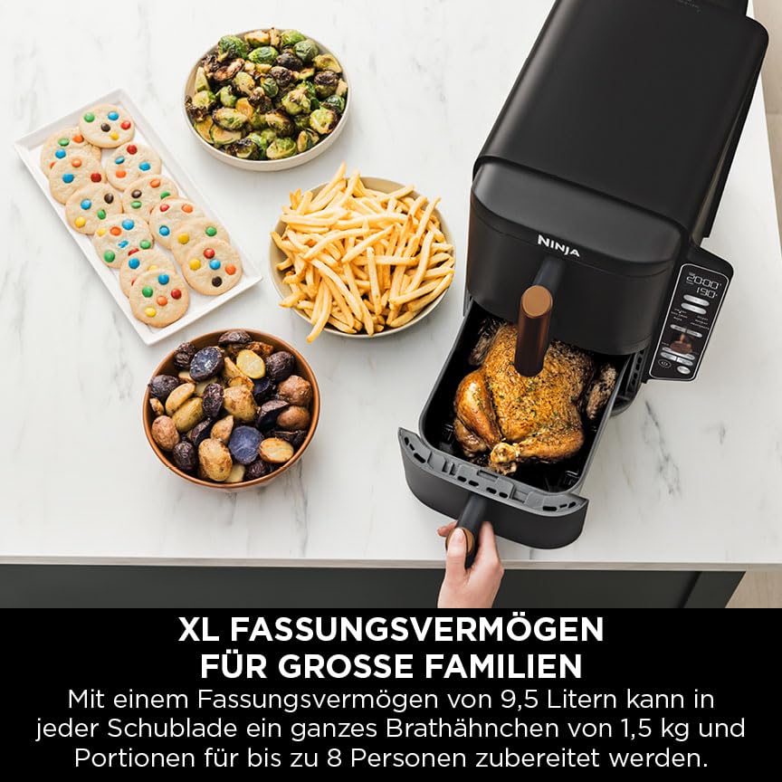 Heissluftfritteuse 9,5 L mit 2 Schubladen 4 Garebenen Schwarz/Kupfer - Bild 5