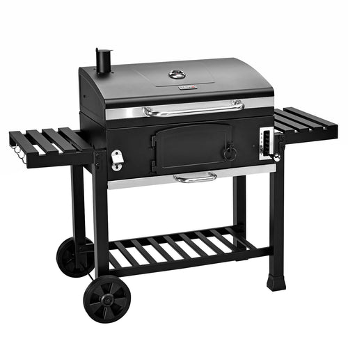 Smoker Holzkohlegrill XXL Gusseisen mit Seitentischen und Thermometer