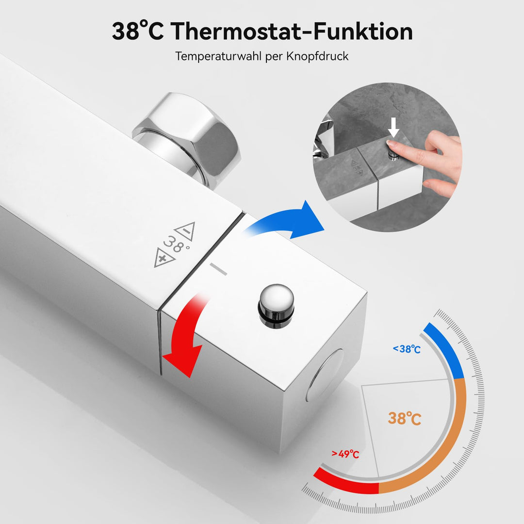 Regendusche Komplettset Thermostat Chrom 30cm Überkopfbrause 6 Strahlarten - Bild 4
