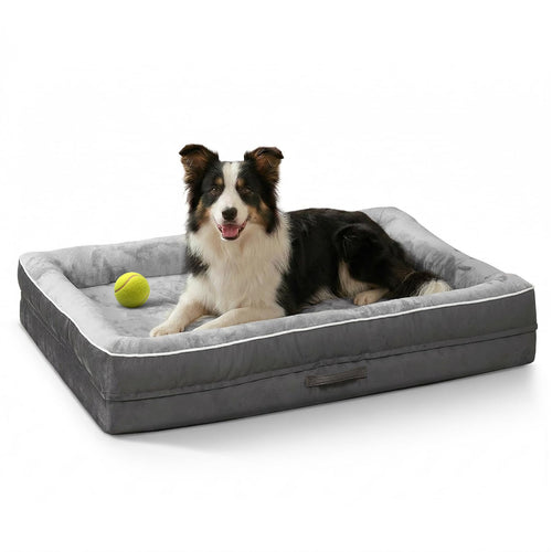 Orthopädisches Hundebett Flanell grau waschbar für grosse Hunde