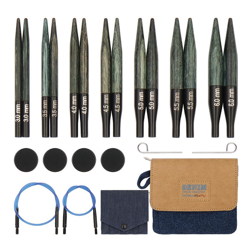 Austauschbare Rundstricknadeln Set Holz Indigo 3,0–6,0 mm 7 Nadelstärken