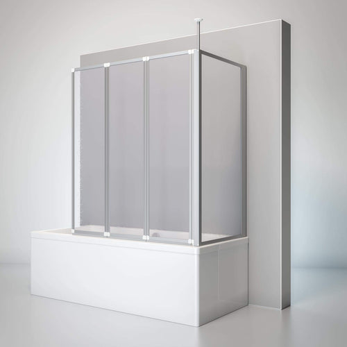 Badewannen-Faltwand 3-teilig mit Seitenwand 129x140x70 cm Kunstglas
