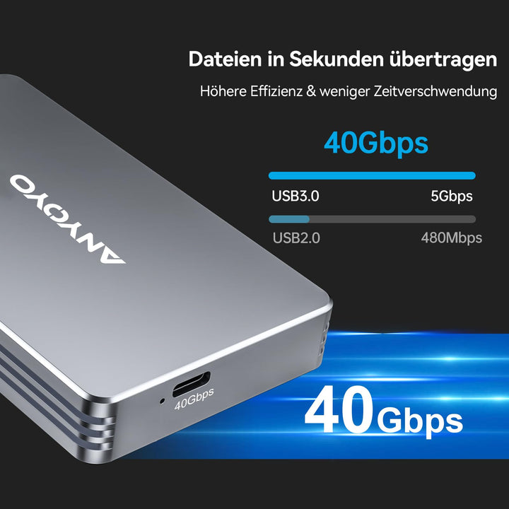 M.2 NVMe SSD Gehäuse 40 Gbps USB4 Aluminium für PCIe 2280 - Bild 3