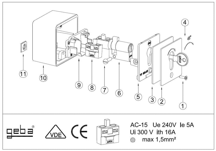 Schlüsseltaster Aufputz 2-seitig tastend IP54 Aluminiumdruckguss - Bild 4