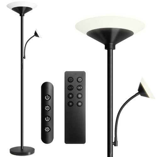 Stehlampe LED Dimmbar 33W mit Leselampe und Fernbedienung, Schwarz