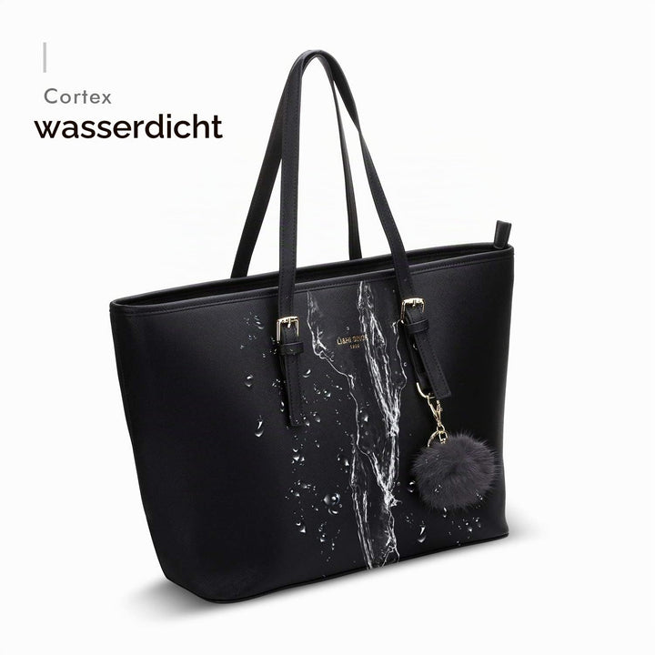 Handtasche Damen Shopper PU-Leder Schwarz mit Haarball 34x29x15 cm - Bild 9