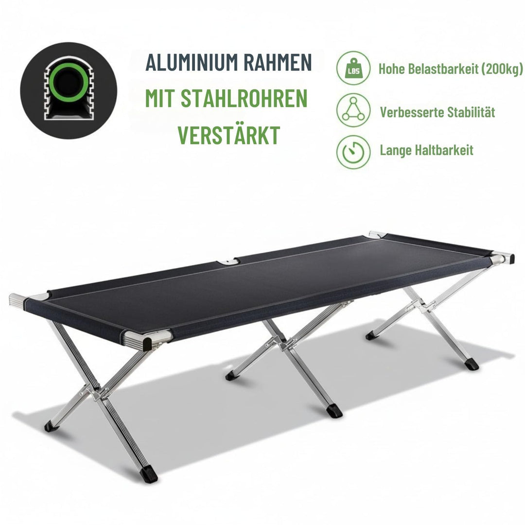 Feldbett XXL 210x72x45 cm Stahl-Alu bis 200 kg für Camping - Bild 2