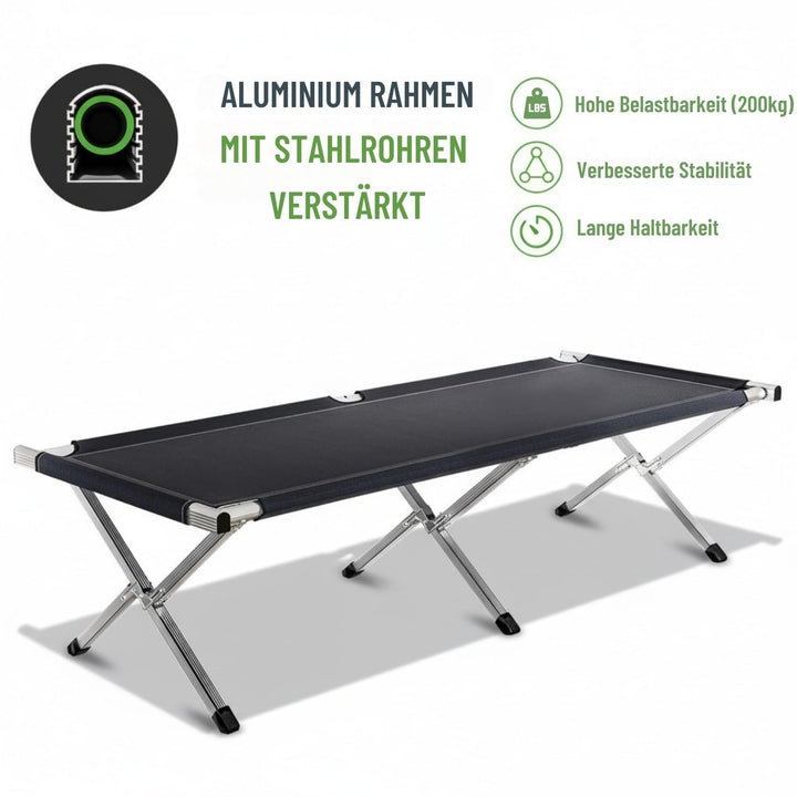 Feldbett XXL 210x72x45 cm Stahl-Alu bis 200 kg für Camping - Bild 2