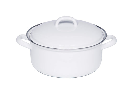 Kasserolle Emaille mit Deckel 18 cm 1,6 L ofenfest weiss