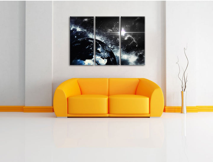 Leinwandbild 3-teilig Erde bei Nacht Schwarz-Weiss 120x80 cm - Bild 2