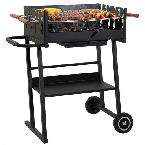 Holzkohlegrill Stahl mit 2 höhenverstellbaren Rosten und Rollen