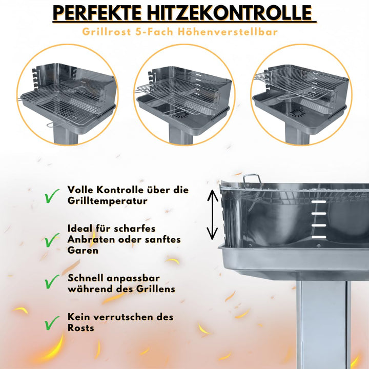 Säulengrill Holzkohle Edelstahl mit verstellbarem Rost 54x34 cm - Bild 5