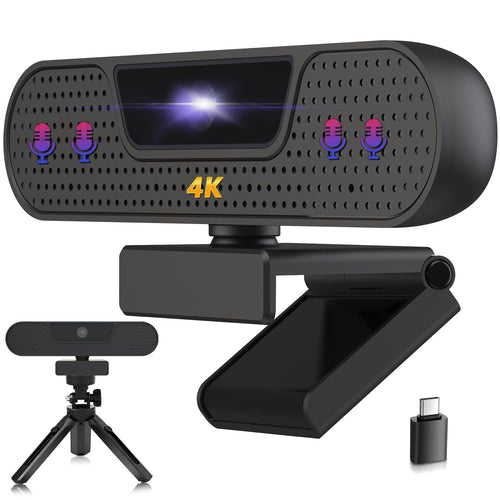 Webcam 4K USB mit 4 Mikrofonen, Autofokus, 85° Weitwinkel