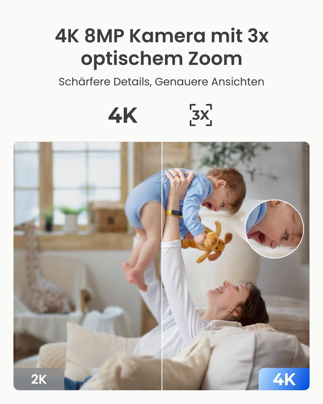 PTZ Überwachungskamera Innen 4K WLAN mit 3x optischem Zoom - Bild 2