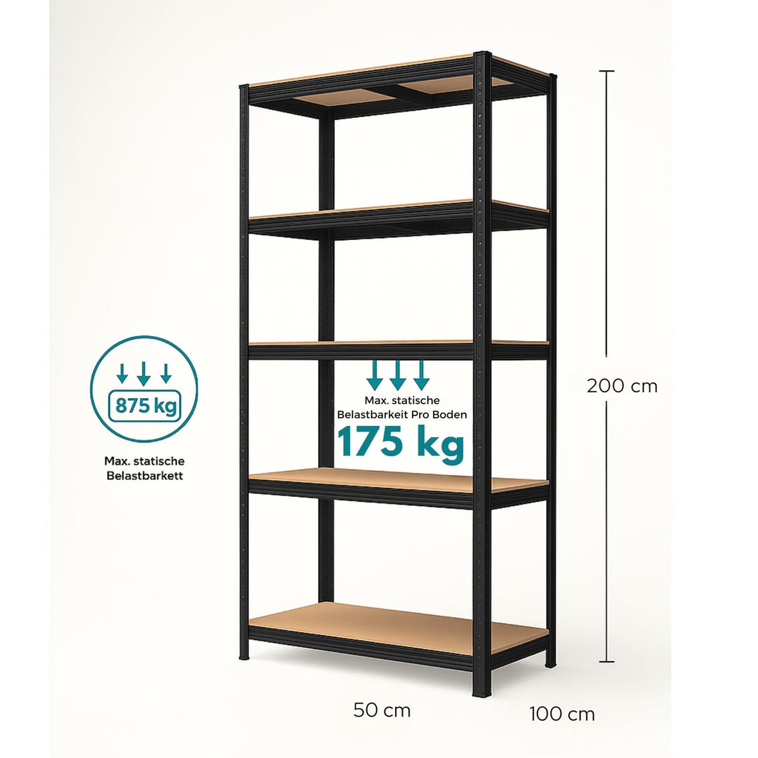 Schwerlastregal 2er Set Stahl 50x100x200 cm bis 600 kg schwarz - Bild 2