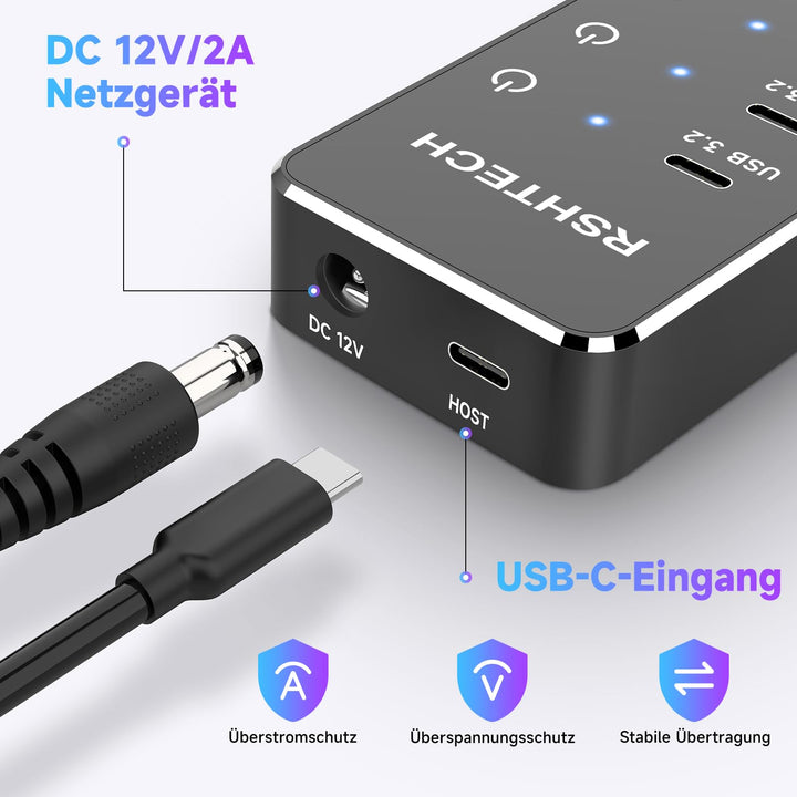 USB-Hub 10-Port USB 3.2/3.0 mit 60W Netzteil für Laptop &amp; Desktop - Bild 3