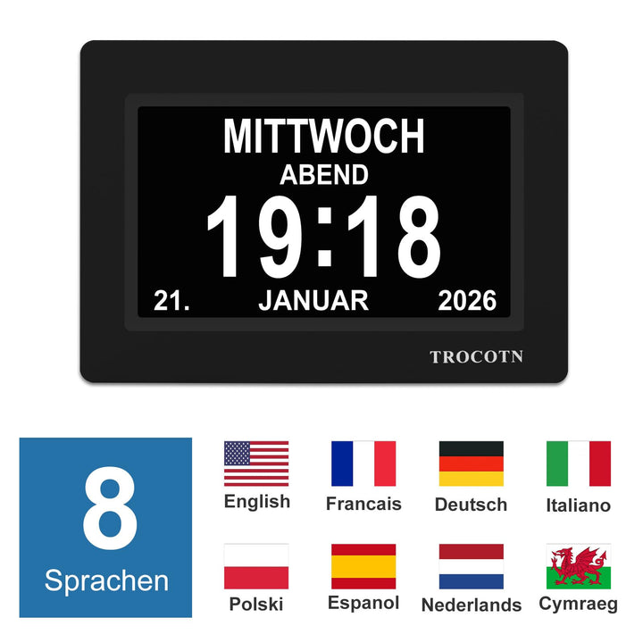 Digitale Tagesuhr Senioren 7 Zoll Grosses Display Wecker Wanduhr - Bild 7