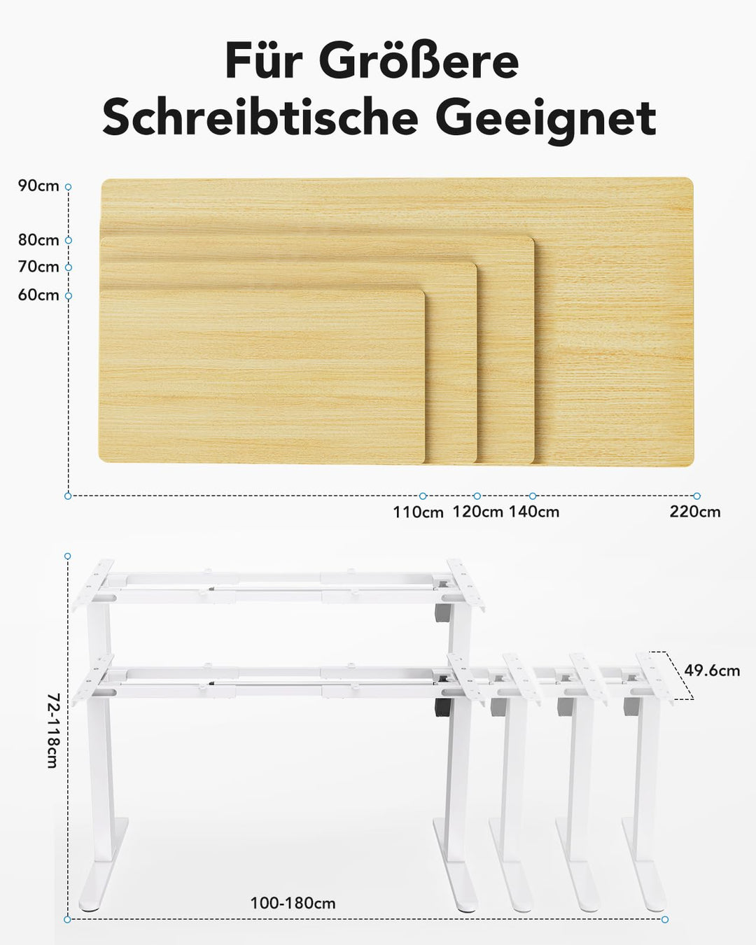 Schreibtisch Gestell höhenverstellbar bürstenloser Motor 72–118 cm - Bild 4
