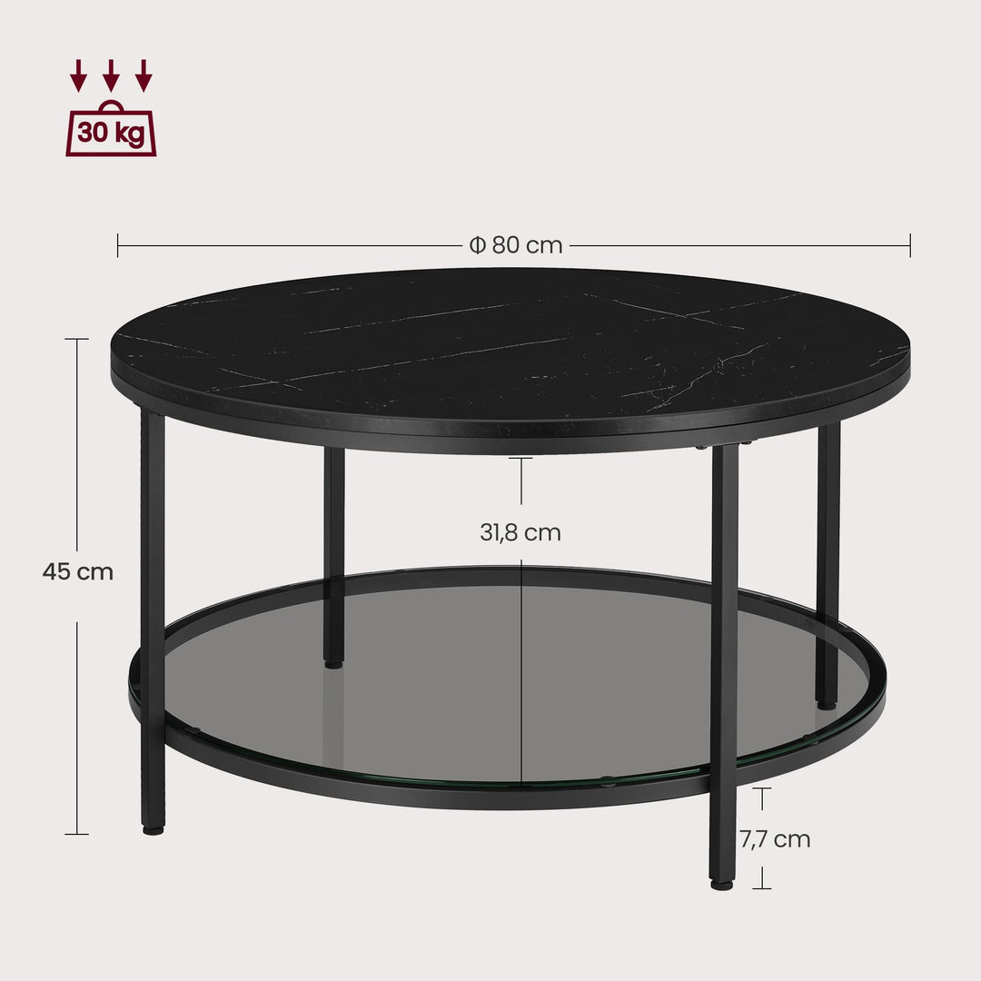 Couchtisch Glas Marmorschwarz 80x80x45 cm mit Ablagefläche - Bild 3