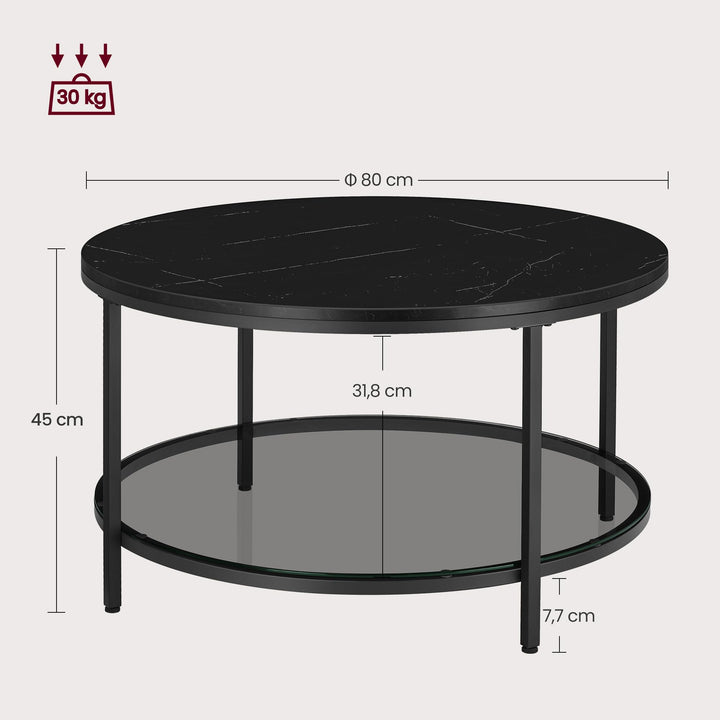 Couchtisch Glas Marmorschwarz 80x80x45 cm mit Ablagefläche - Bild 3