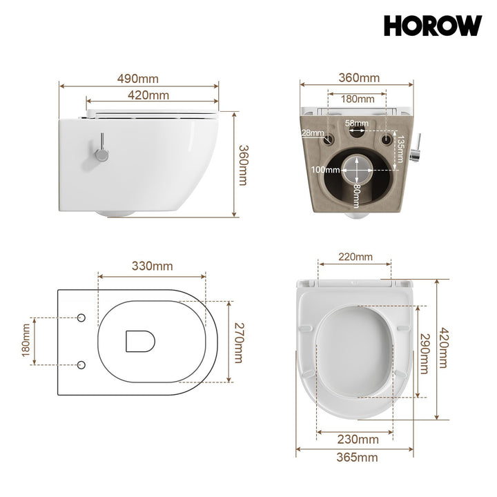 Hänge-WC spülrandlos mit Bidet-Düse Kalt-Warm Wasser Wandmontage - Bild 9
