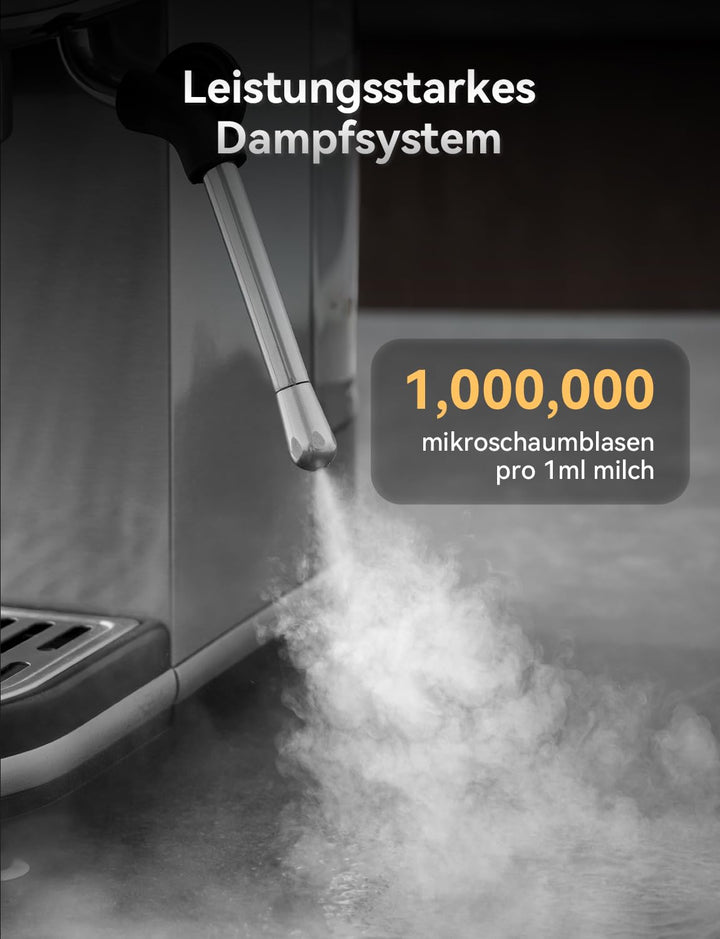 Siebträgermaschine Edelstahl 20 Bar 1350W kompakt für Espresso - Bild 5