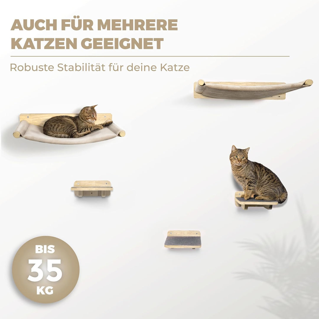 Katzen-Kletterwand 5-teilig Naturholz mit 2 Hängematten &amp; 3 Treppen - Bild 3