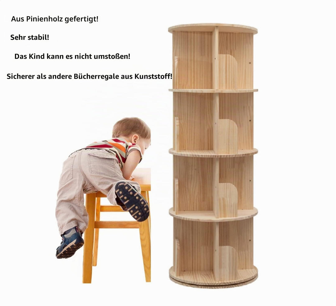 Drehbares Bücherregal Massivholz 4-stöckig 360° für Kinder - Bild 3