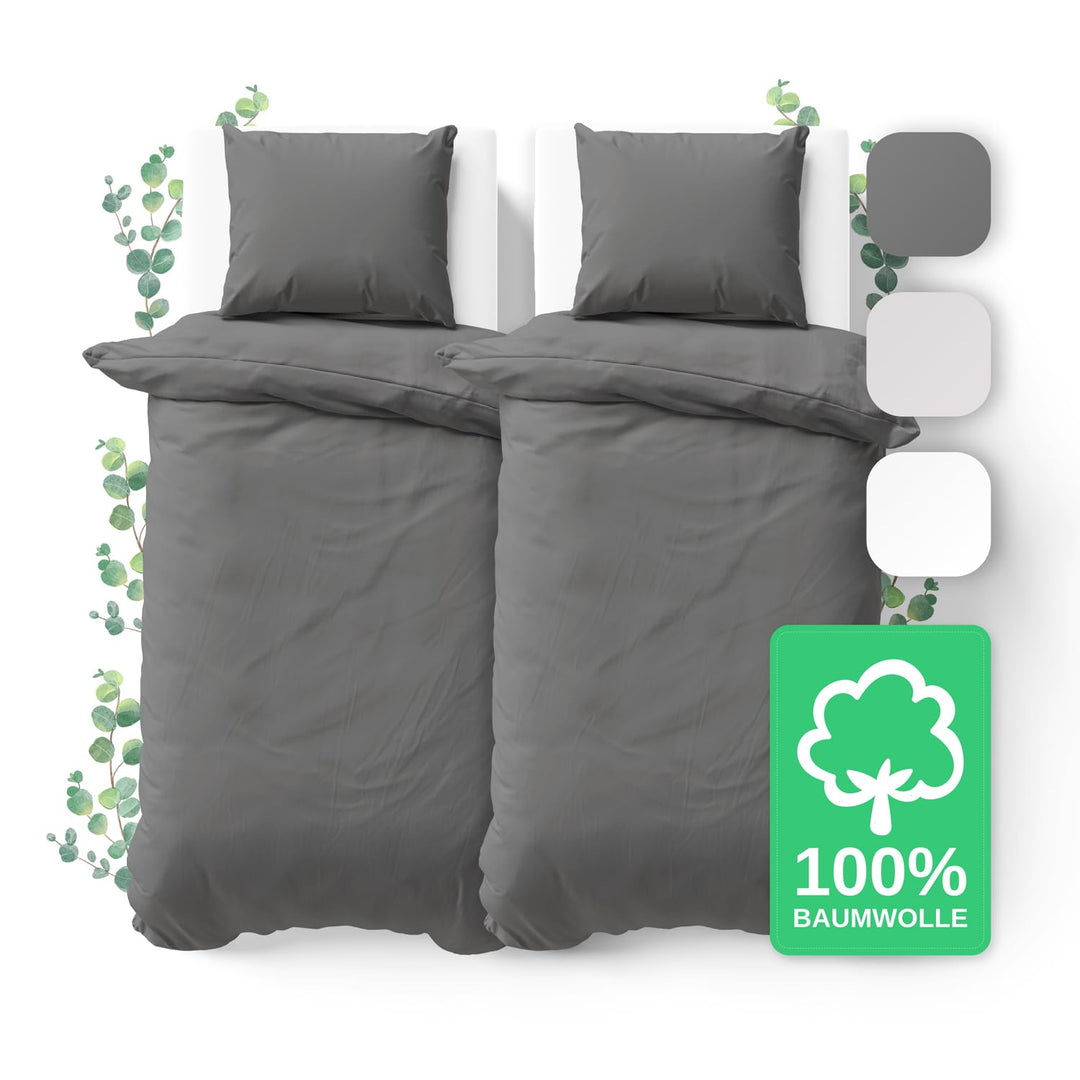 Bettwäsche-Set Baumwolle Perkal 135x200cm anthrazit 4-teilig