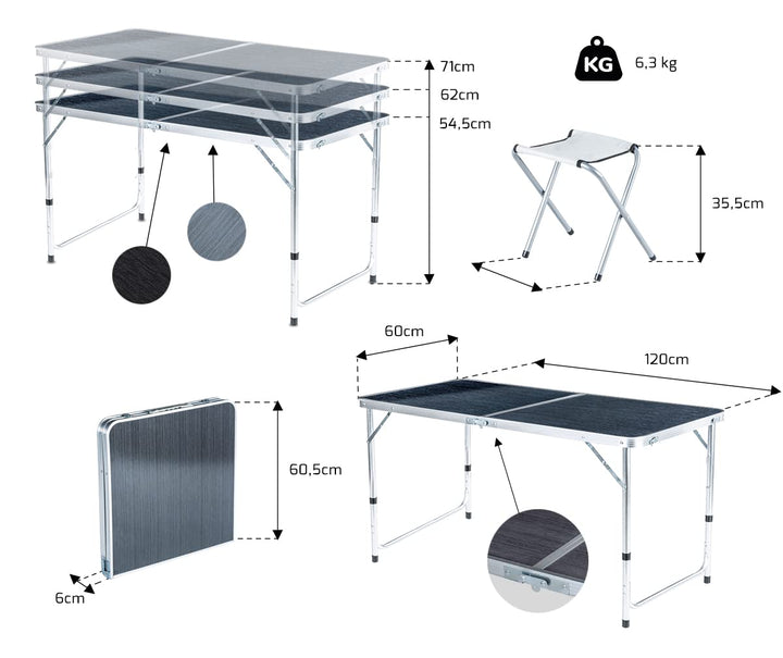 Camping Klapptisch-Set Aluminium 120x60 cm mit 4 Klappstühlen - Bild 2