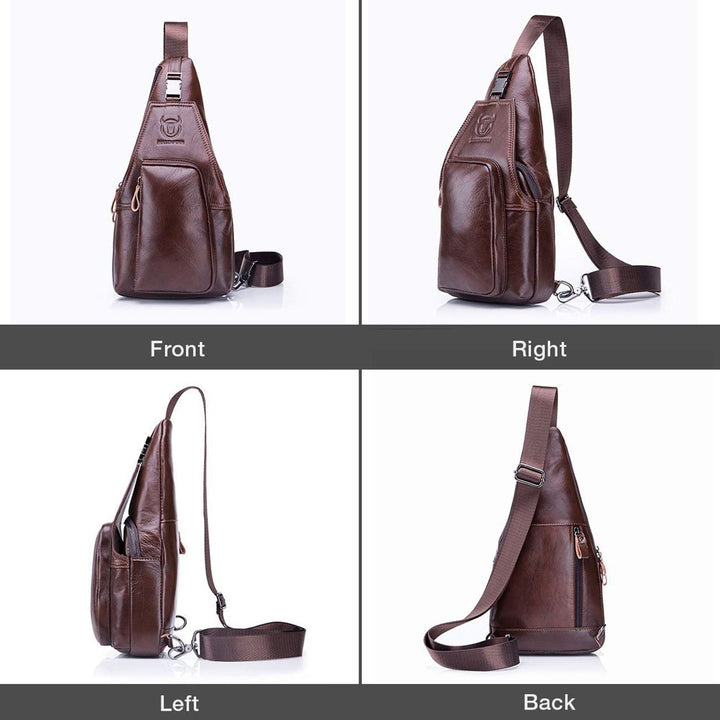 Leder Sling Bag Herren Rindleder Umhängetasche Retro Braun - Bild 5