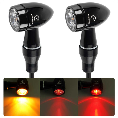 Motorrad Blinker 3-in-1 CNC Retro 12V mit Rücklicht E-geprüft 2er-Set