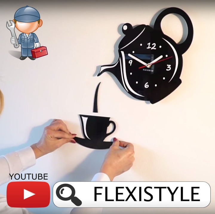 Wanduhr Küche 3D Tasse &amp; Kanne Schwarz 45x45 cm leise - Bild 5