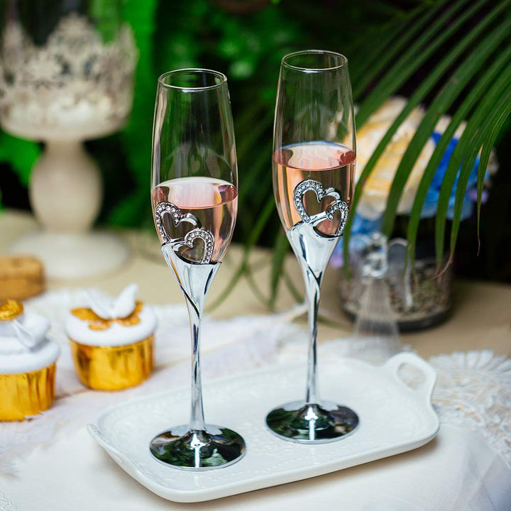 Sektgläser Hochzeit mit Strass 2er-Set Silber 200 ml - Bild 3
