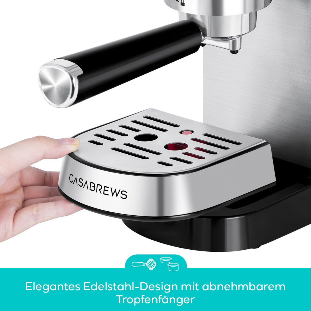 Siebträgermaschine 20 Bar mit Dampflanze 1350 W kompakt Edelstahl - Bild 5