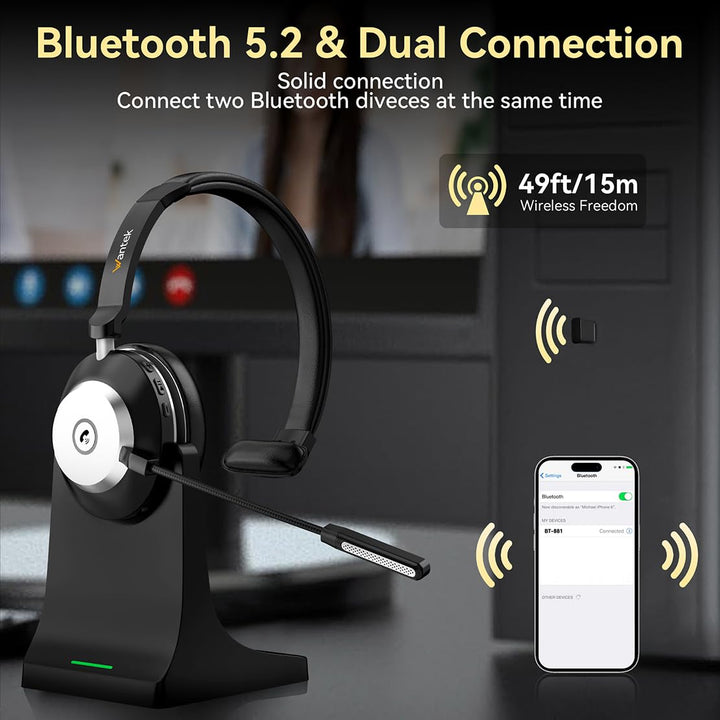 Bluetooth Headset mit Mikrofon USB-Dongle und Ladestation für PC - Bild 6