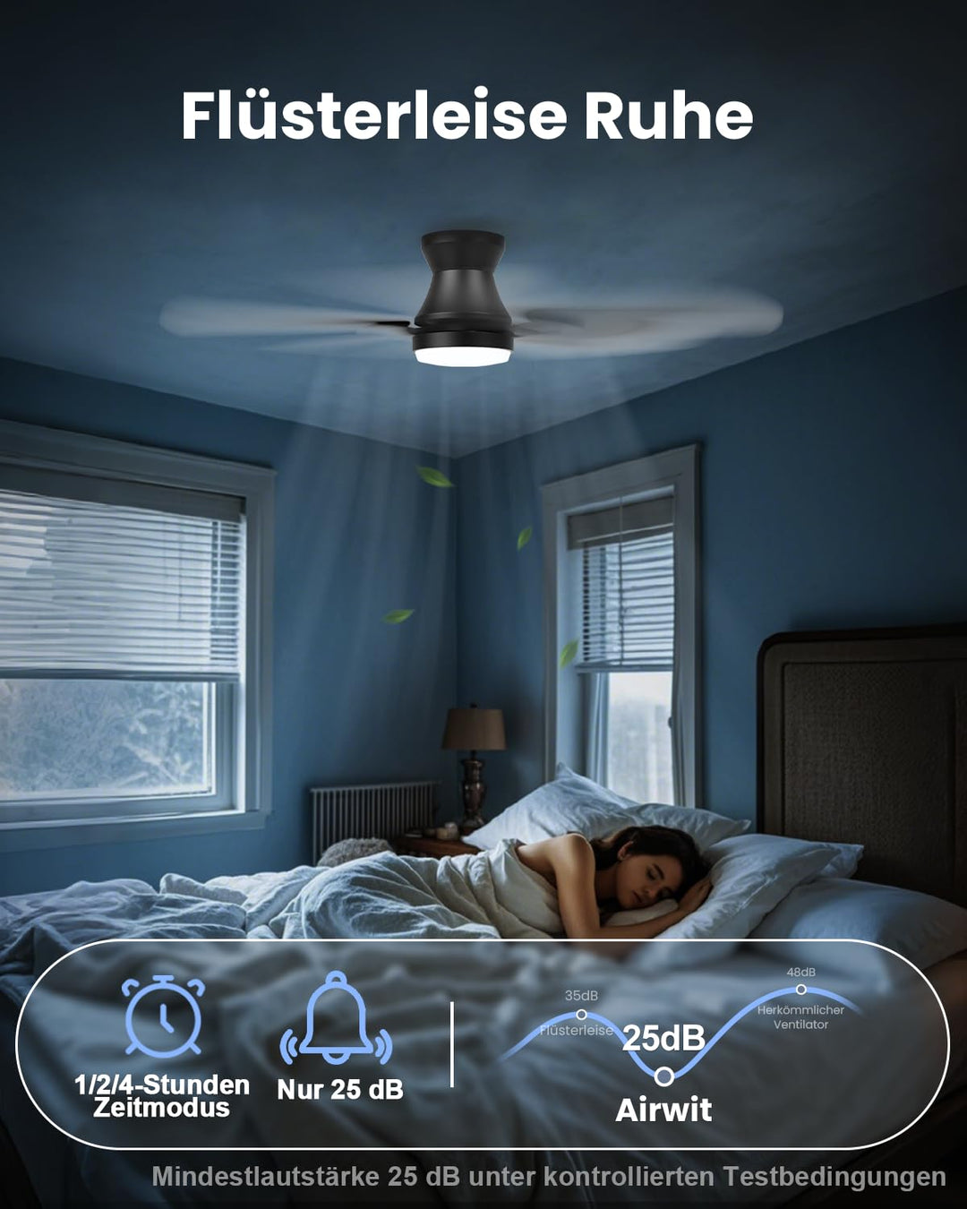 Deckenventilator mit LED-Licht 106 cm leise DC-Motor wendbare Flügel - Bild 5