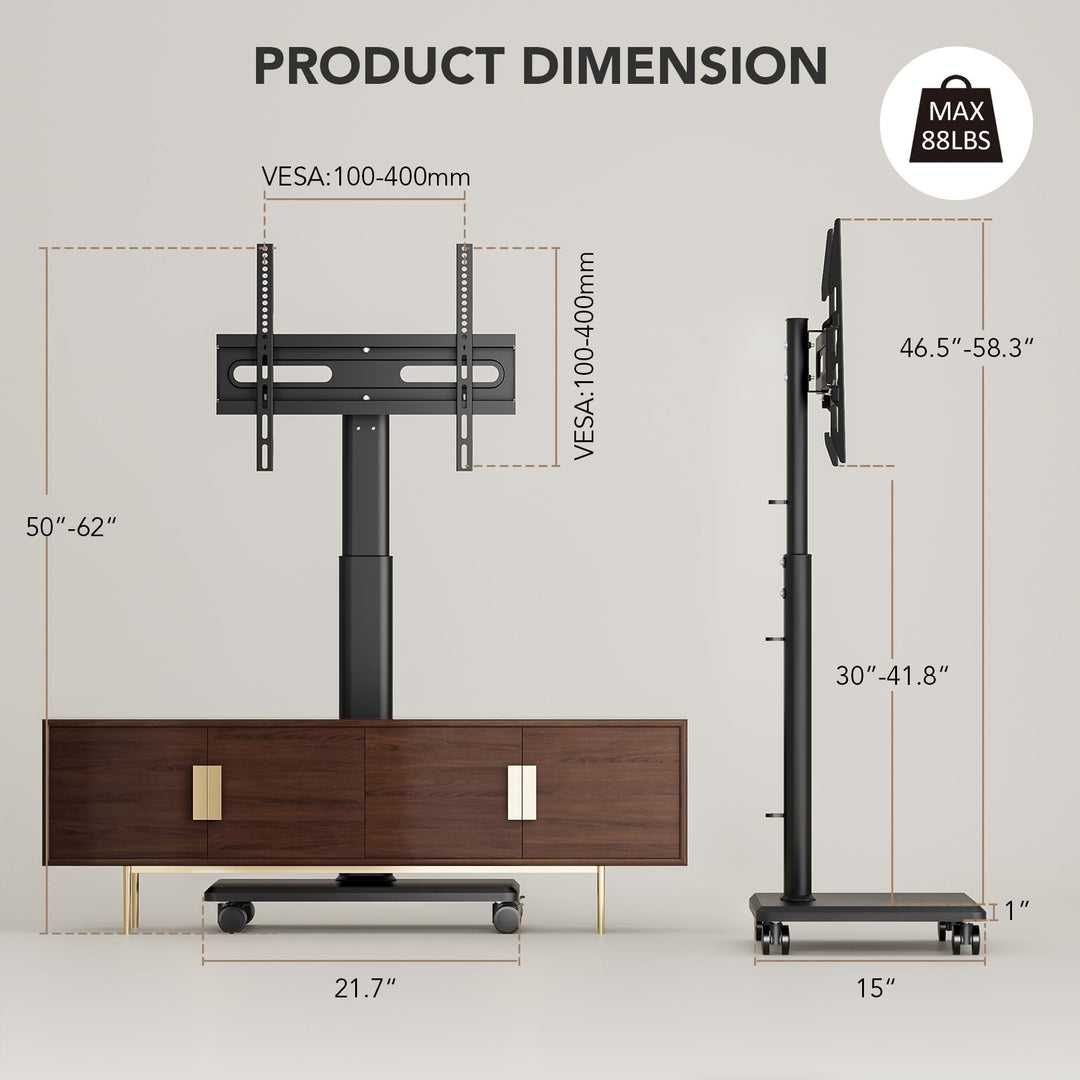TV Bodenständer rollbar 27-65 Zoll schwenkbar höhenverstellbar VESA 400x400 - Bild 8