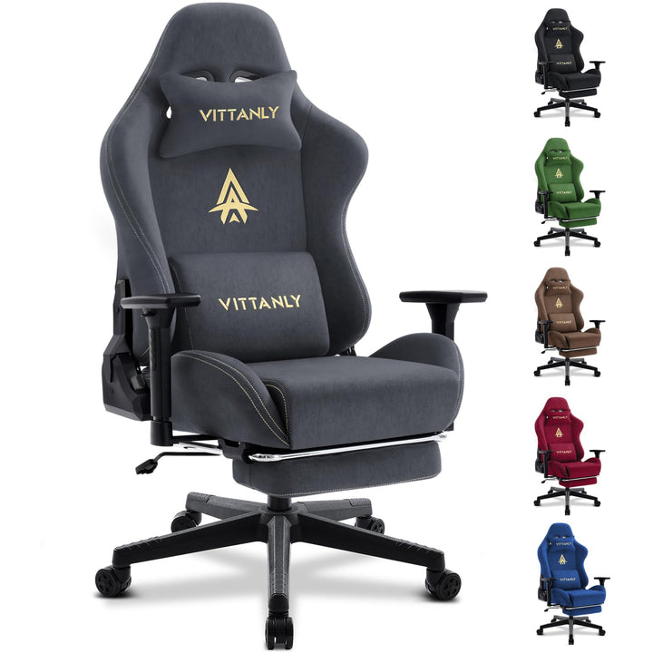 Gaming Stuhl Wildlederimitat ergonomisch mit Fussstuetze, Grau