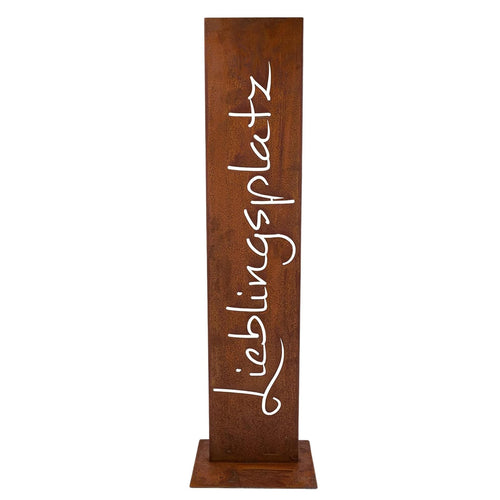 Gartenschild Lieblingsplatz Cortenstahl Rost stehend 71 cm